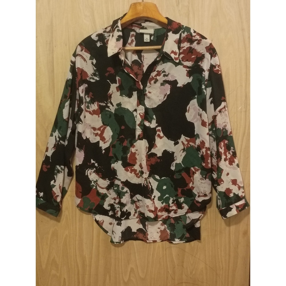 Ava & Viv Womens 2X Abstract Floral Print Blouse Long Sleeve High Low Hem Top